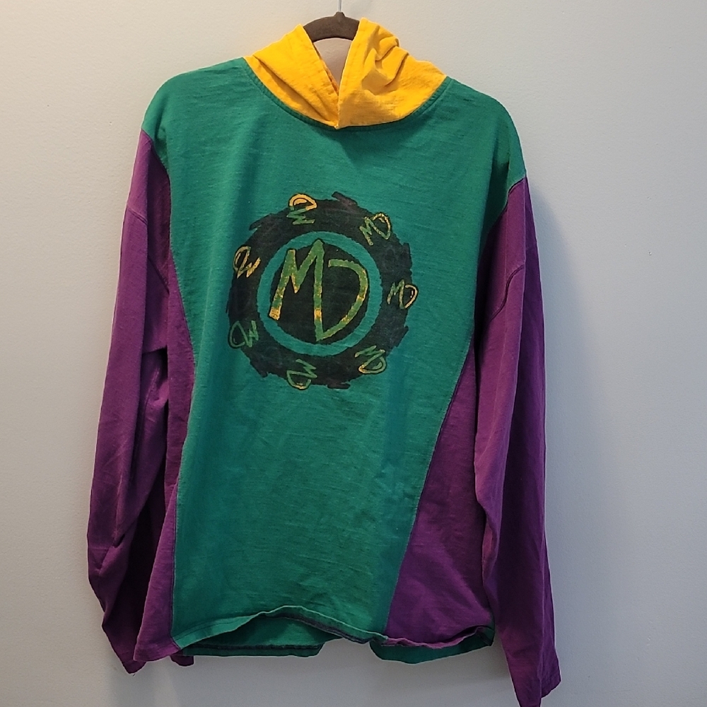Yellow Hooded Sweatshirt with Green Accent and Logo Patch